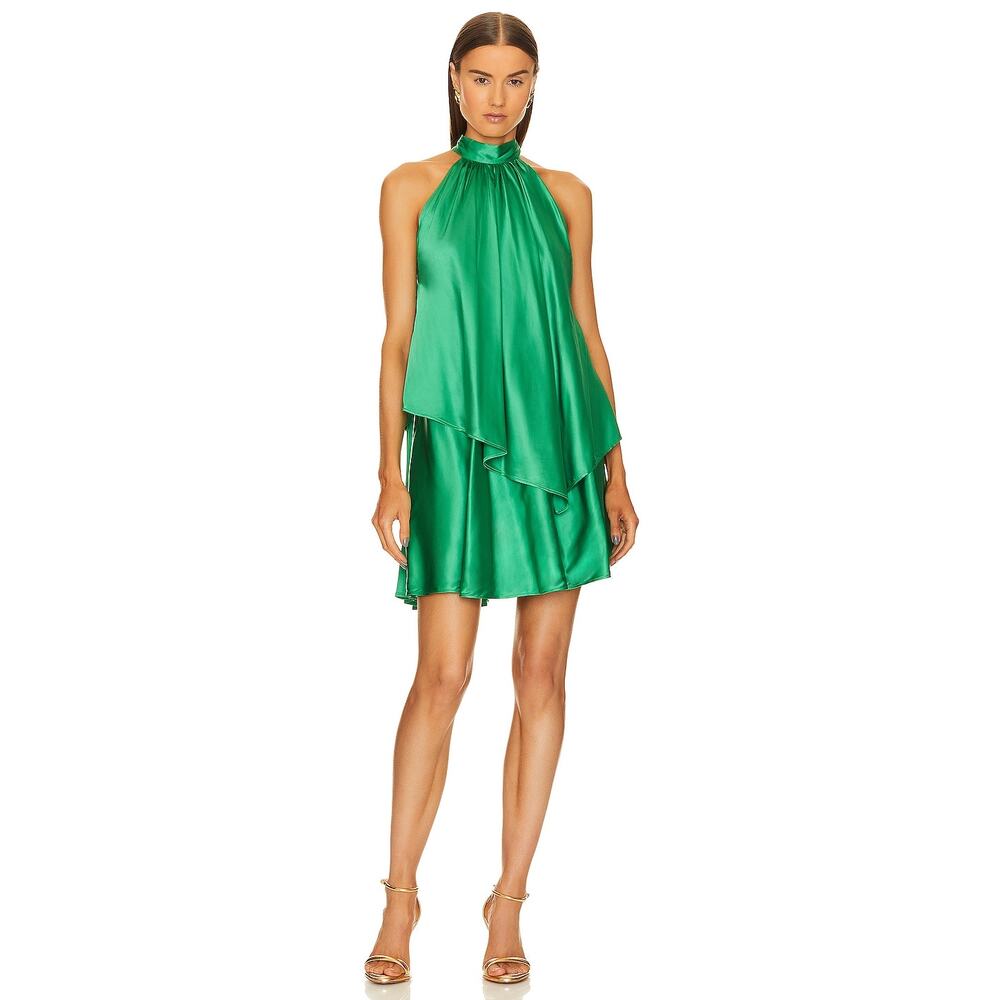 Michael Costello Stella Mini Dress Bright Green Satin Sleeveless Halter Sz M